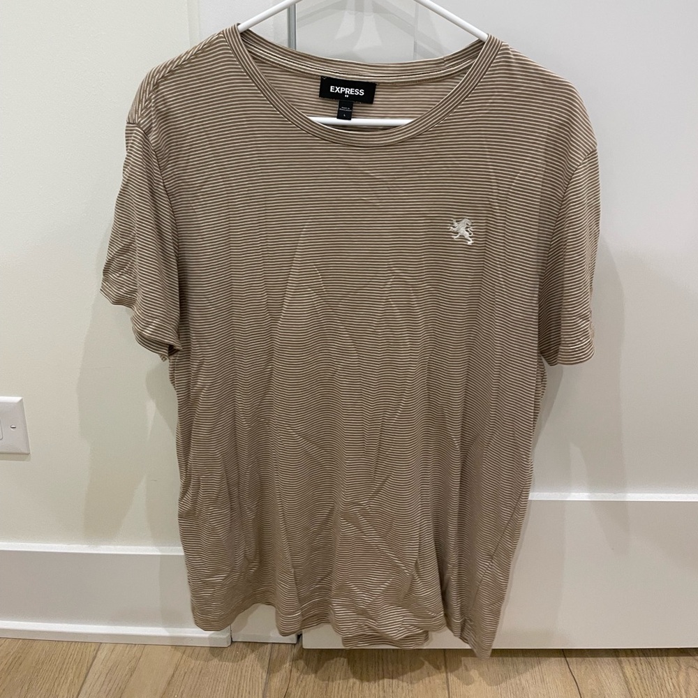 Express Men's Tan Striped Short Sleeve Tee